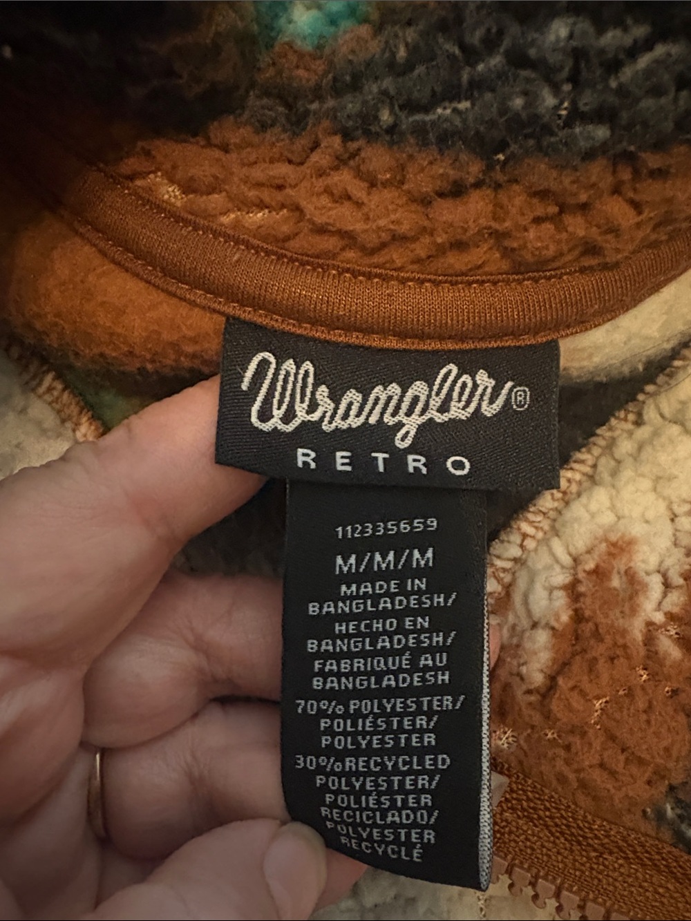 Wrangler Retro Sherpa Pullover Southwestern 1/4 Zip Aztec Kangaroo Pocket M - Picture 8 of 9